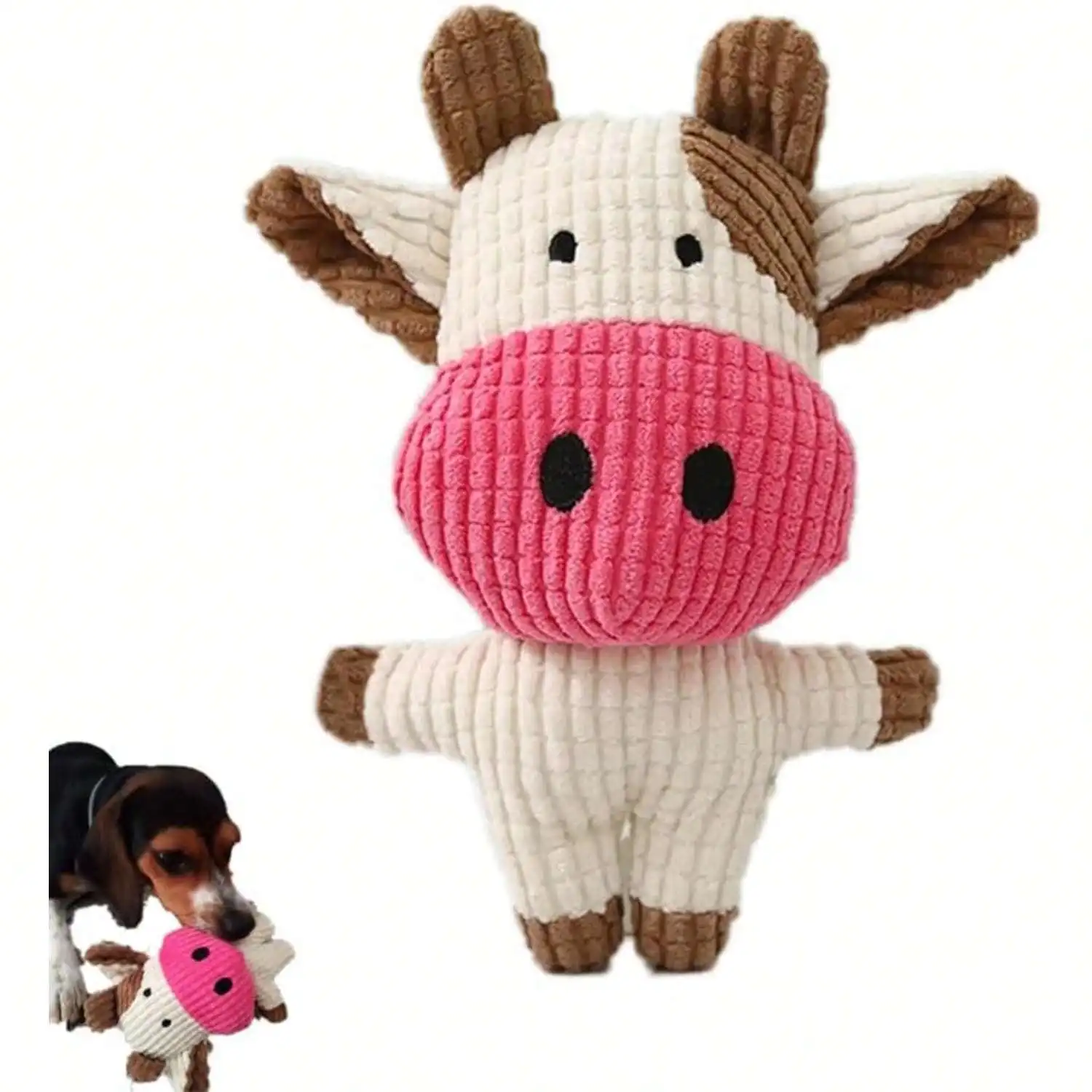 Cute Small Cow Corduroy Plush  - Interactive Squeaky Plush Dog Toy ulasan dan harga