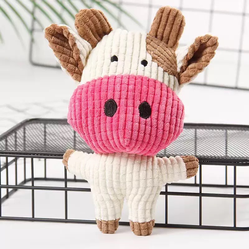 Cute Small Cow Corduroy Plush  - Interactive Squeaky Plush Dog Toy ulasan dan harga