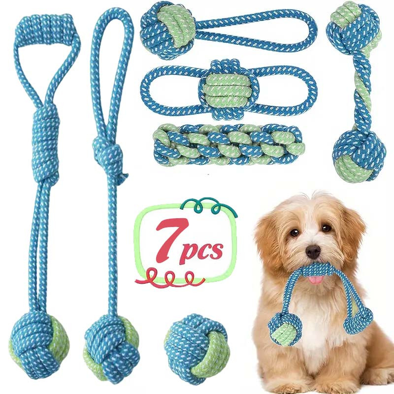 7pcs  Interactive Knot Toys Du - Dog Rope Toy Aggressive Chewers ulasan dan harga